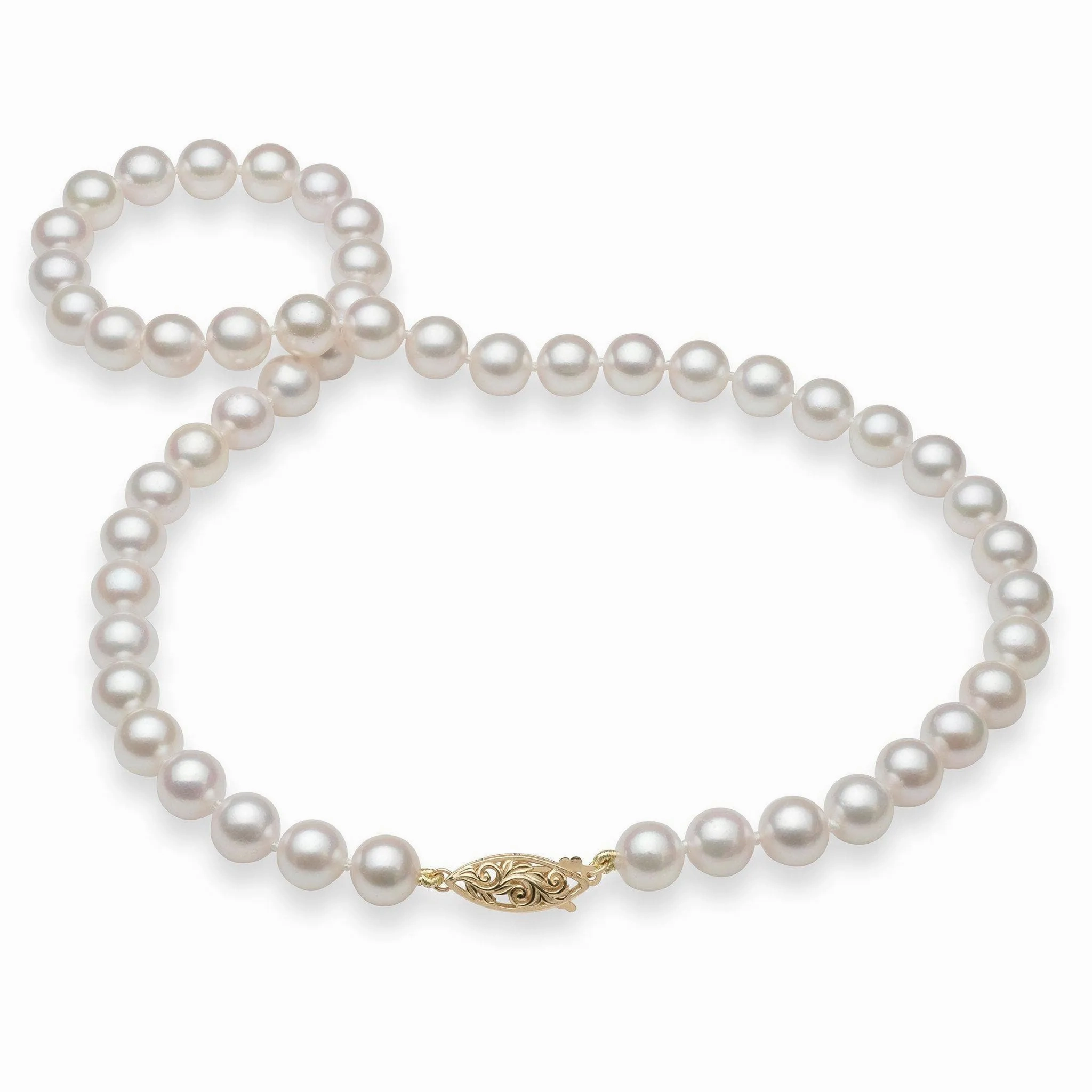 18-19&quot; Akoya White Pearl Strand with Gold Clasp - 8-8.5mm