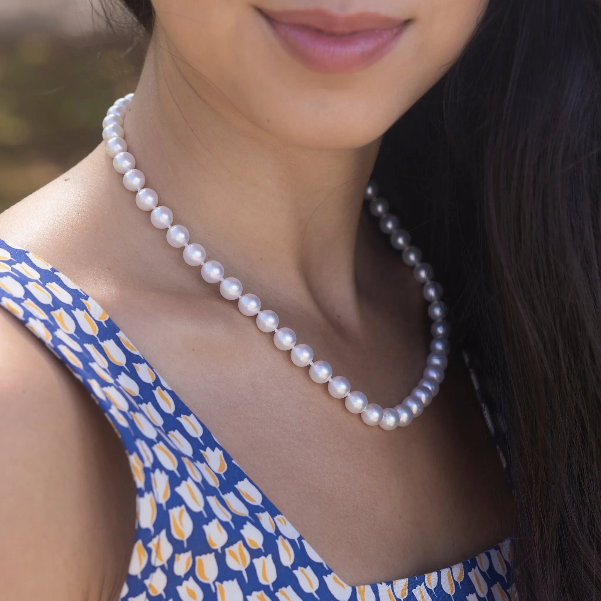 18-19&quot; Akoya White Pearl Strand with Gold Clasp - 8-8.5mm