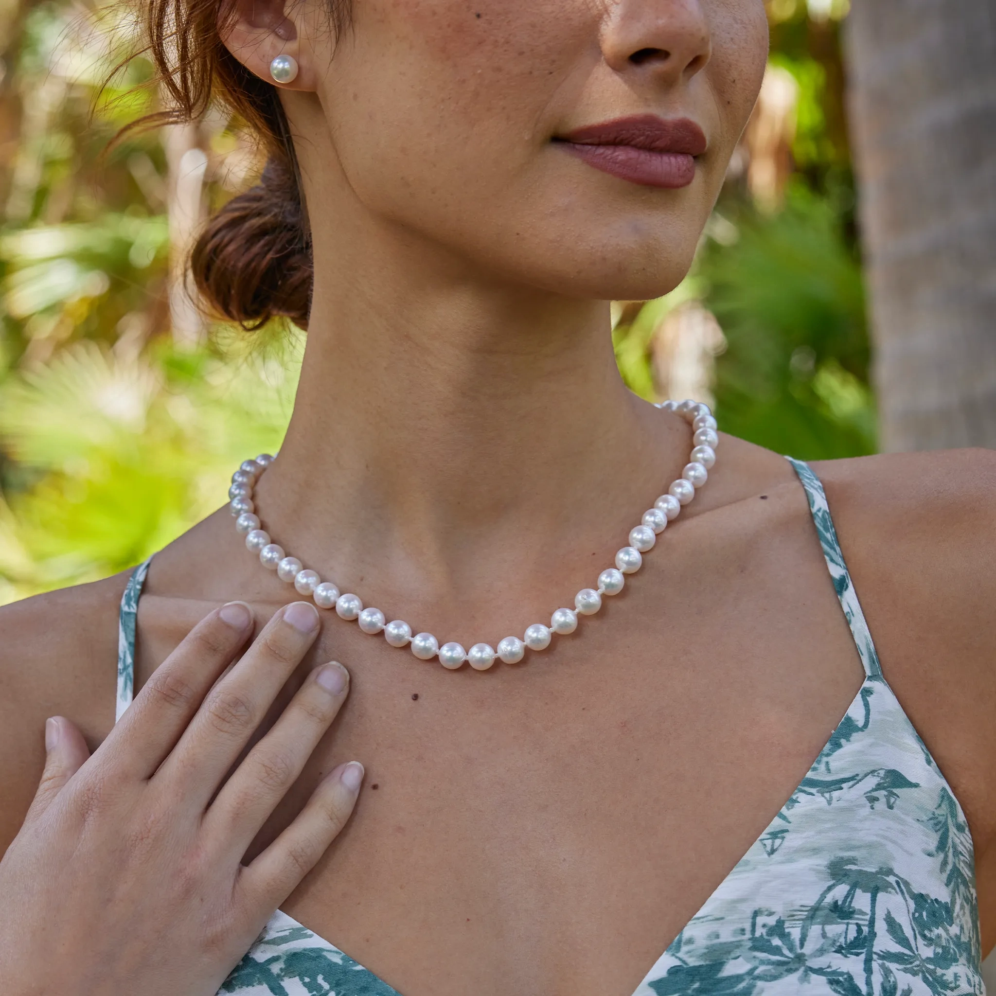 18-19&quot; Akoya White Pearl Strand with Gold Clasp - 8-8.5mm