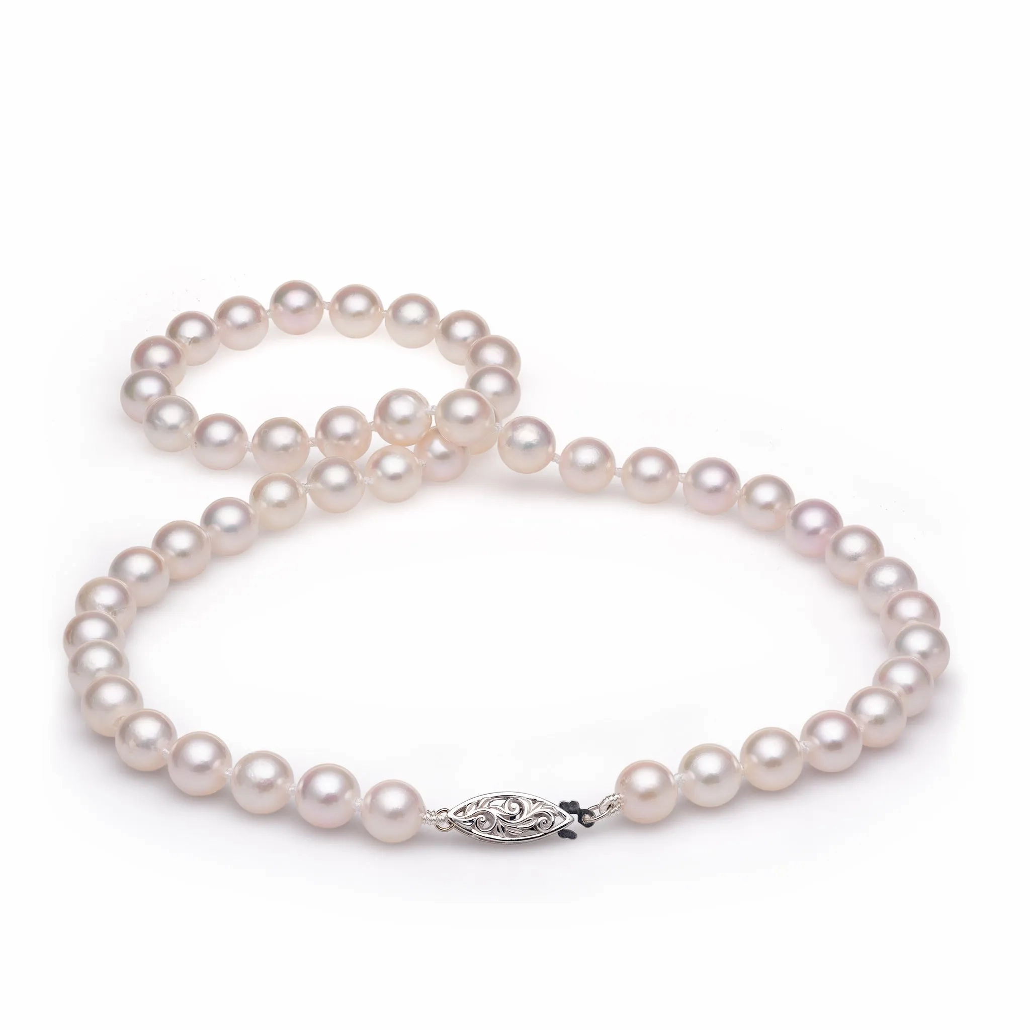 18-19&quot; Akoya White Pearl Strand with White Gold Clasp - 8-8.5mm