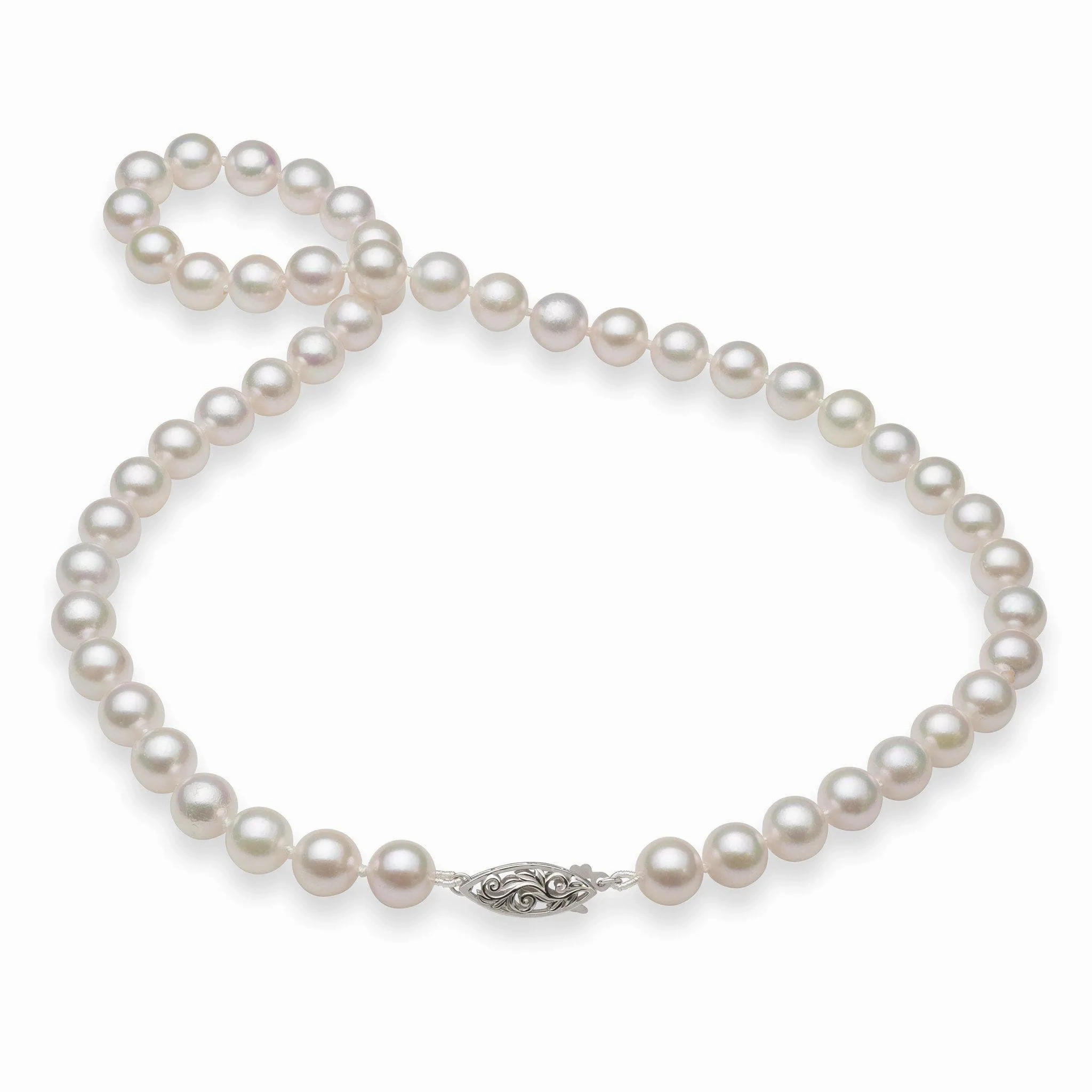 18-19&quot; Akoya White Pearl Strand with White Gold Clasp - 8-8.5mm