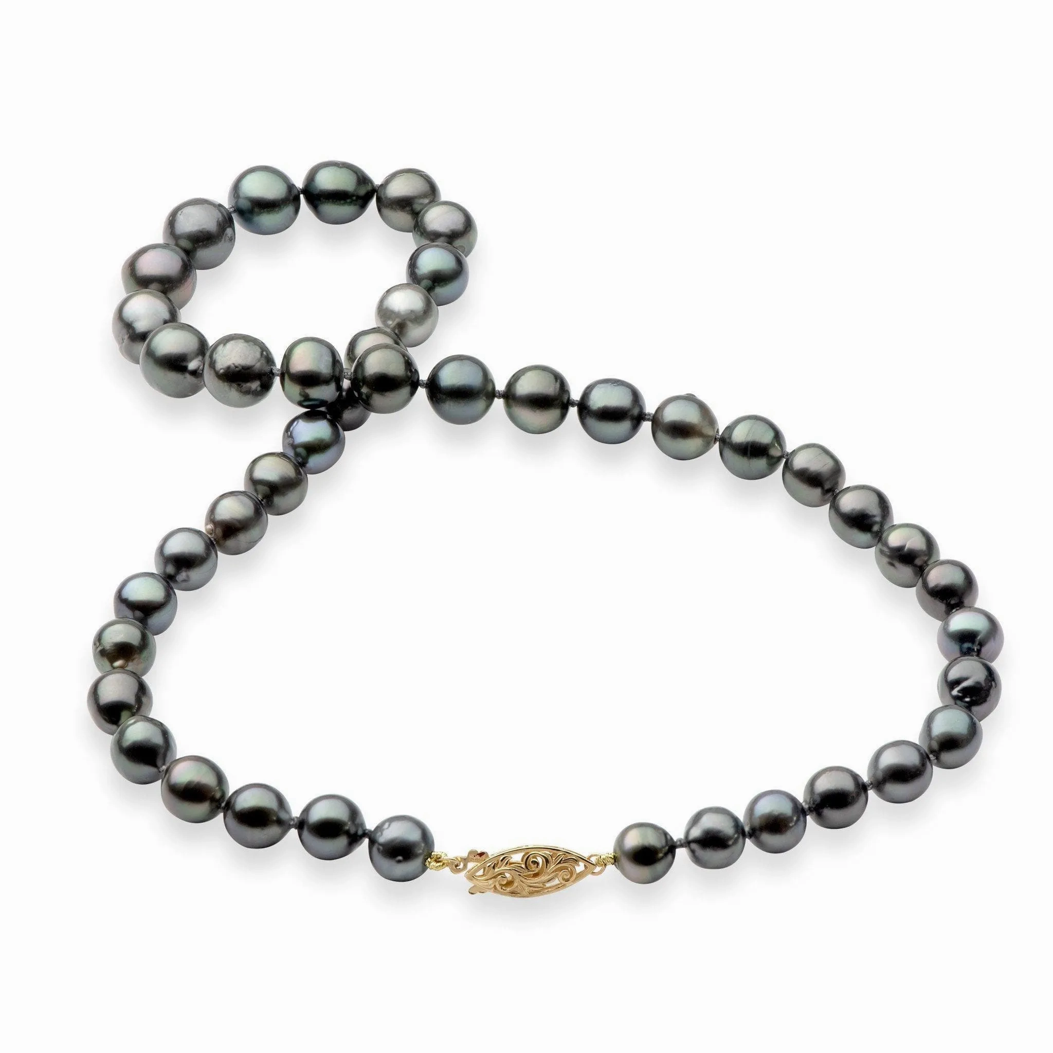 18-19&quot; Tahitian Black Pearl Strand with Gold Clasp - 8-11mm