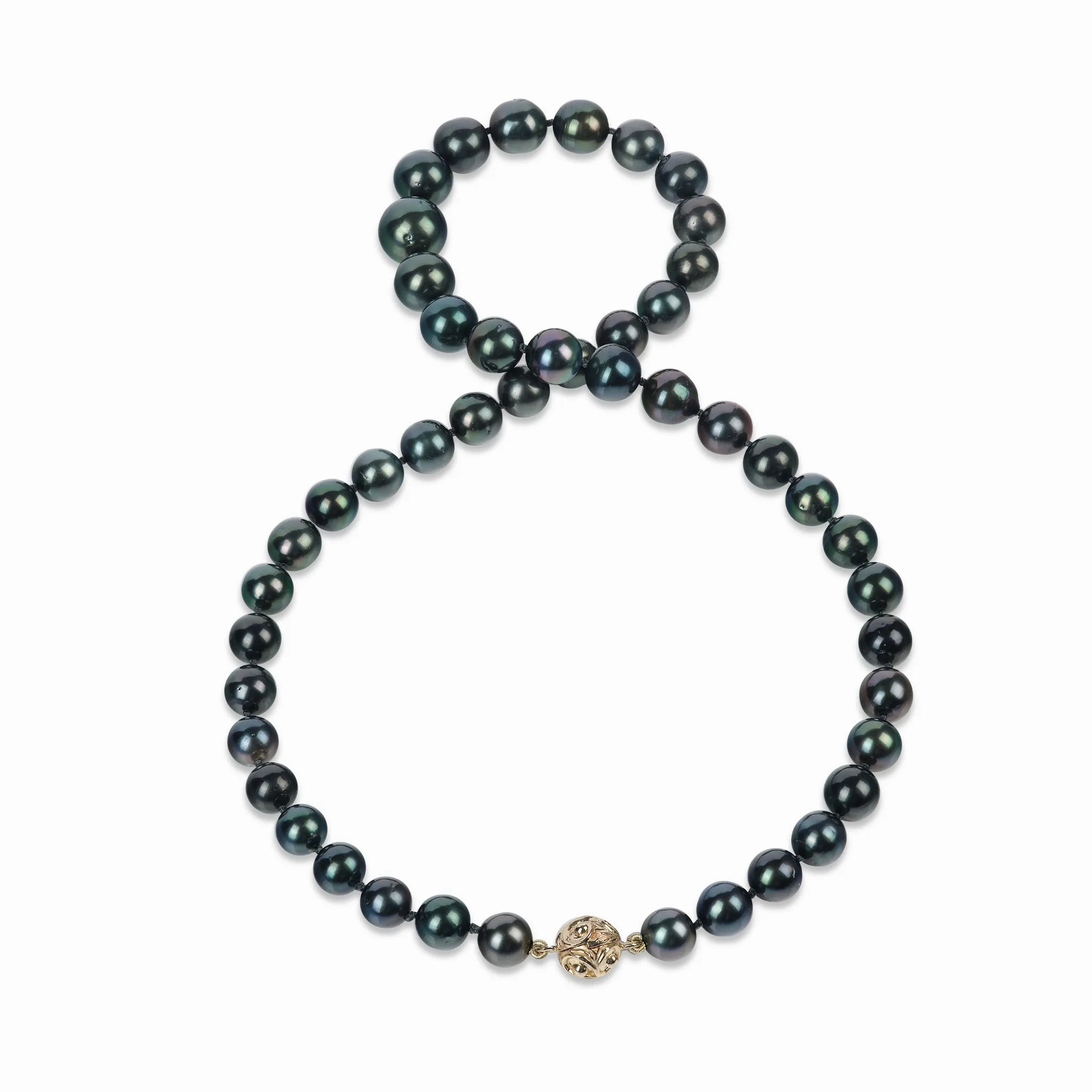 18-20&quot; Tahitian Black Pearl Strand with Magnetic Gold Clasp - 8-12mm