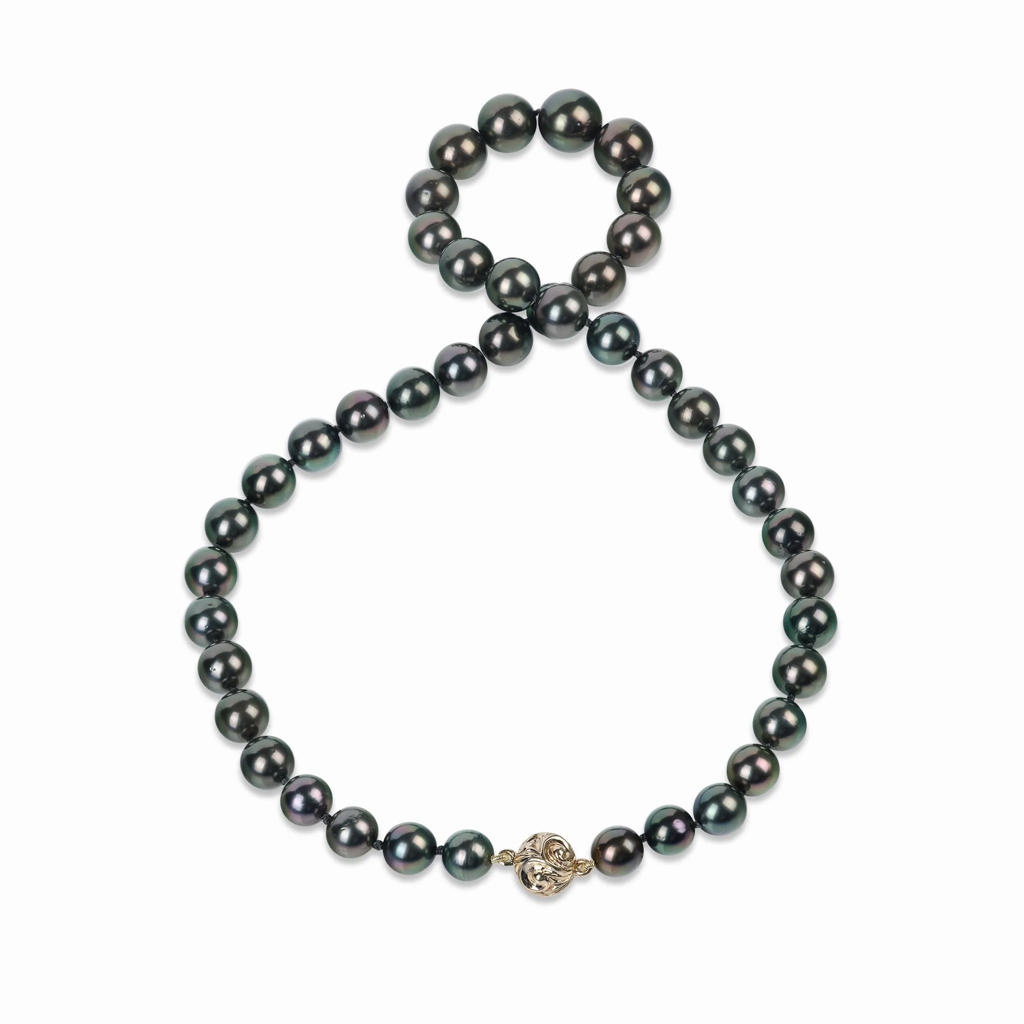 18-20&quot; Tahitian Black Pearl Strand with Magnetic Gold Clasp - 8-12mm