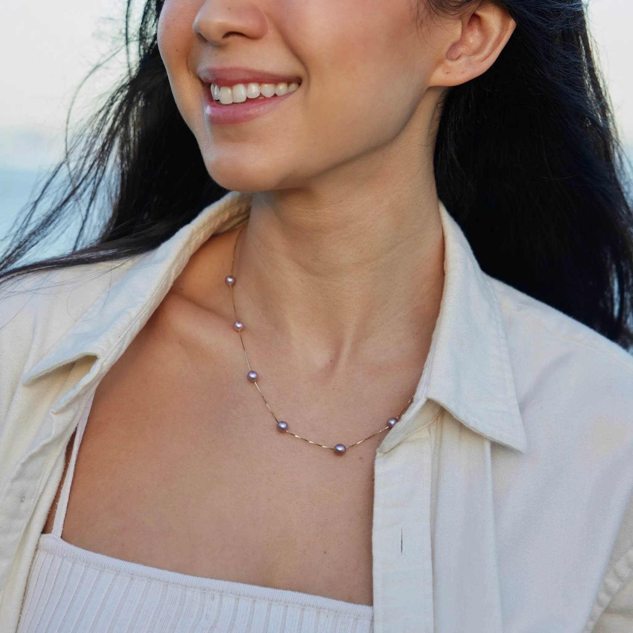 18&quot; Freshwater Pearl Necklace in Gold - 5-6mm