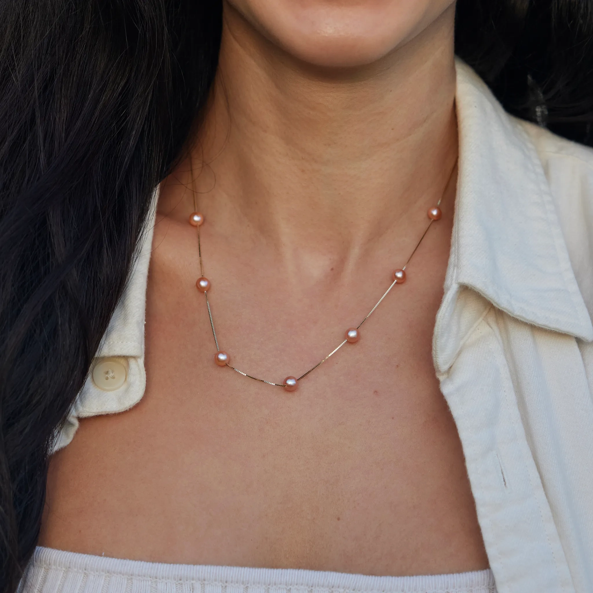 18&quot; Freshwater Pearl Necklace in Gold - 5-6mm