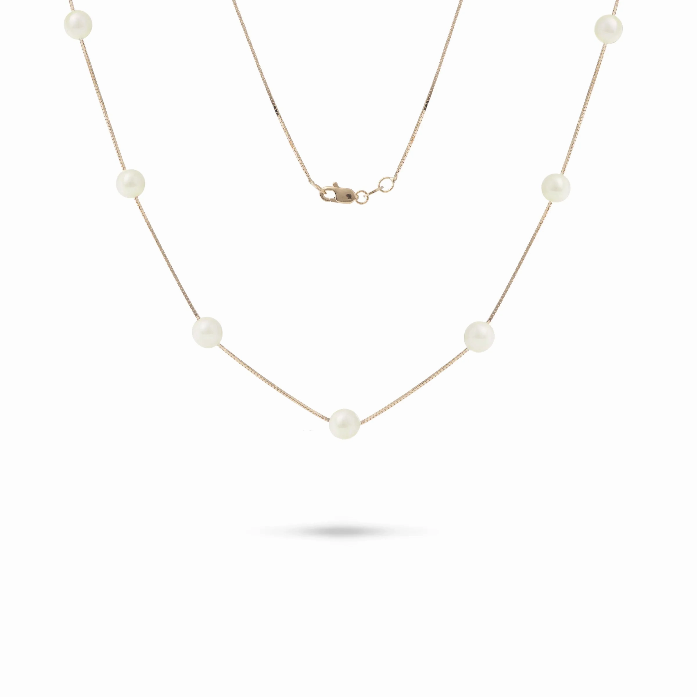 18&quot; Freshwater White Pearl Necklace in Gold - 5-6mm