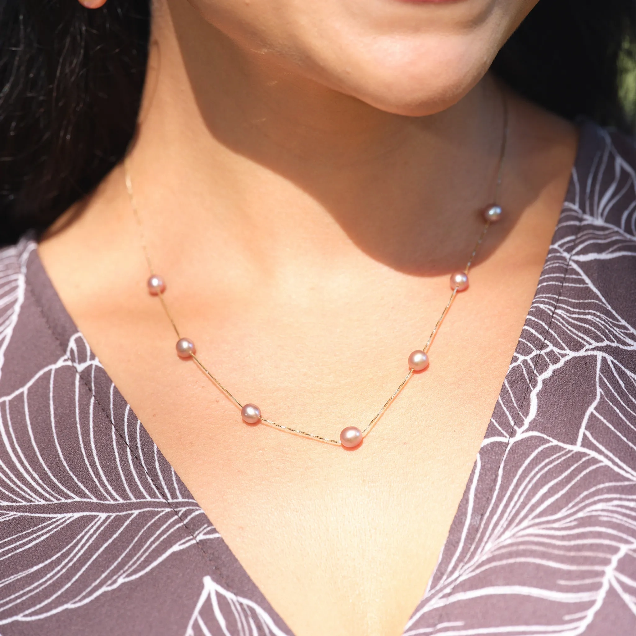 18&quot; Mixed Freshwater Pearl Necklace in Gold - 5-6mm