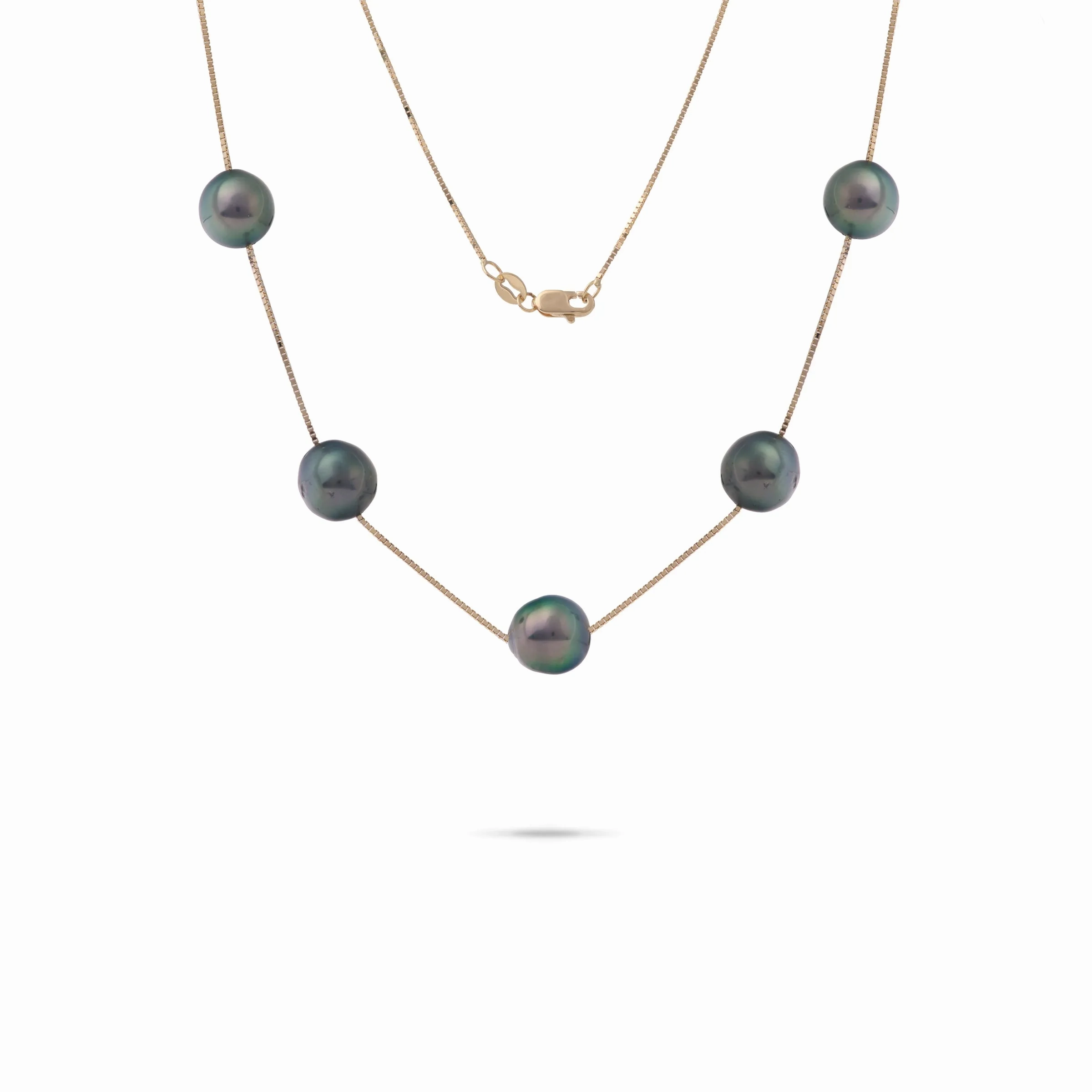 18&quot; Tahitian Black Pearl Necklace in Gold - 9-10mm