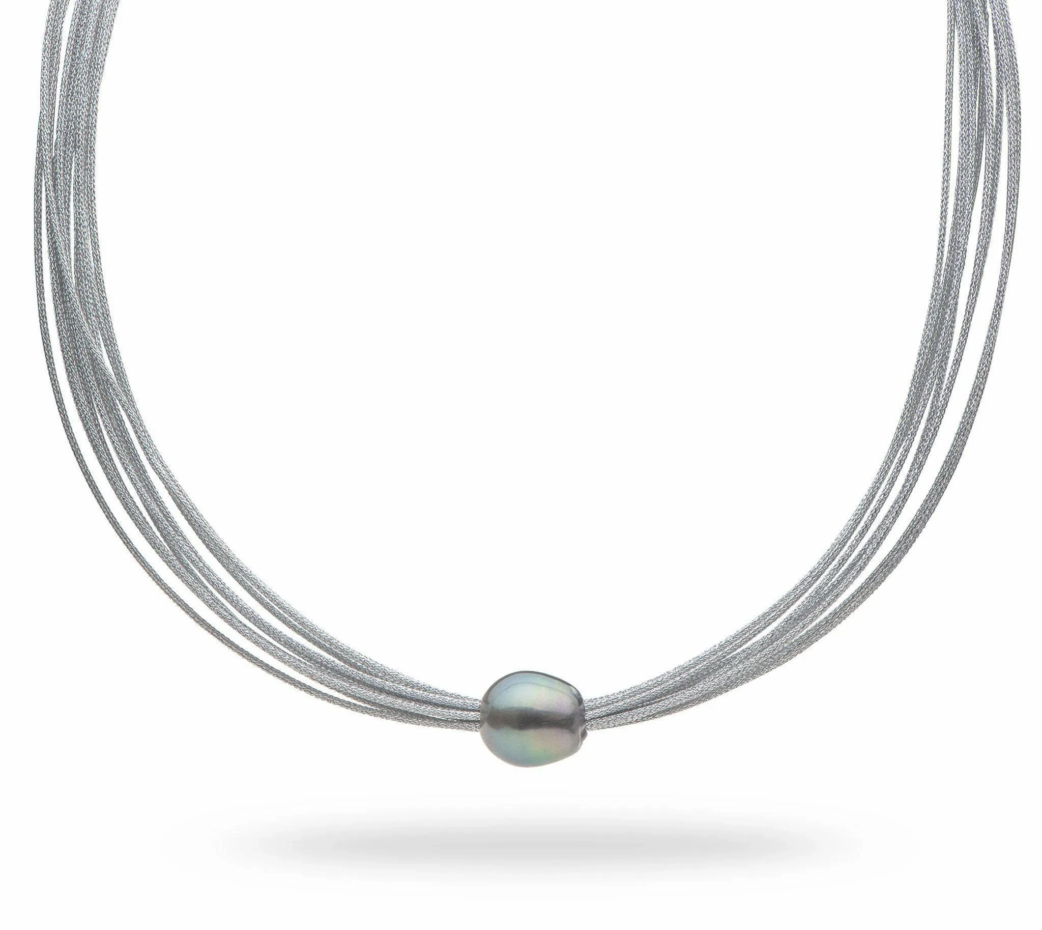 18&quot; Tahitian Black Pearl Necklace in Stainless Steel - 12-14mm