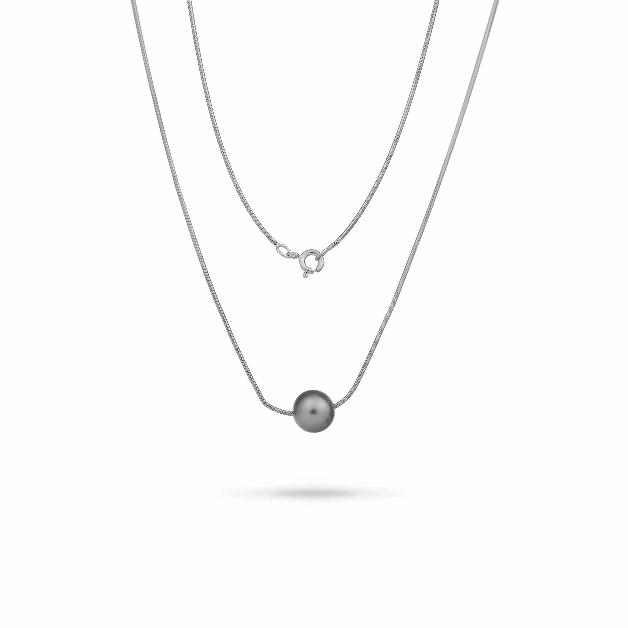 18&quot; Tahitian Black Pearl Necklace in Sterling Silver