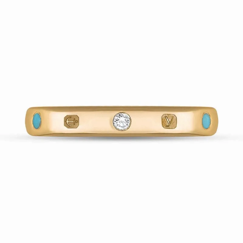 18ct Rose Gold 0.06ct Diamond Turquoise King's Coronation Hallmark 3mm Ring D