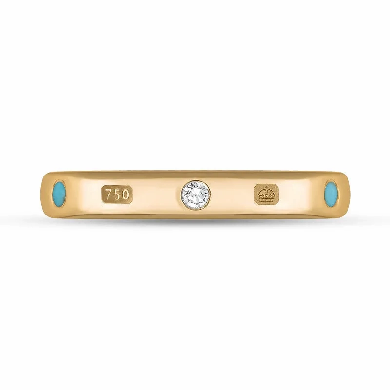 18ct Rose Gold 0.06ct Diamond Turquoise King's Coronation Hallmark 3mm Ring D