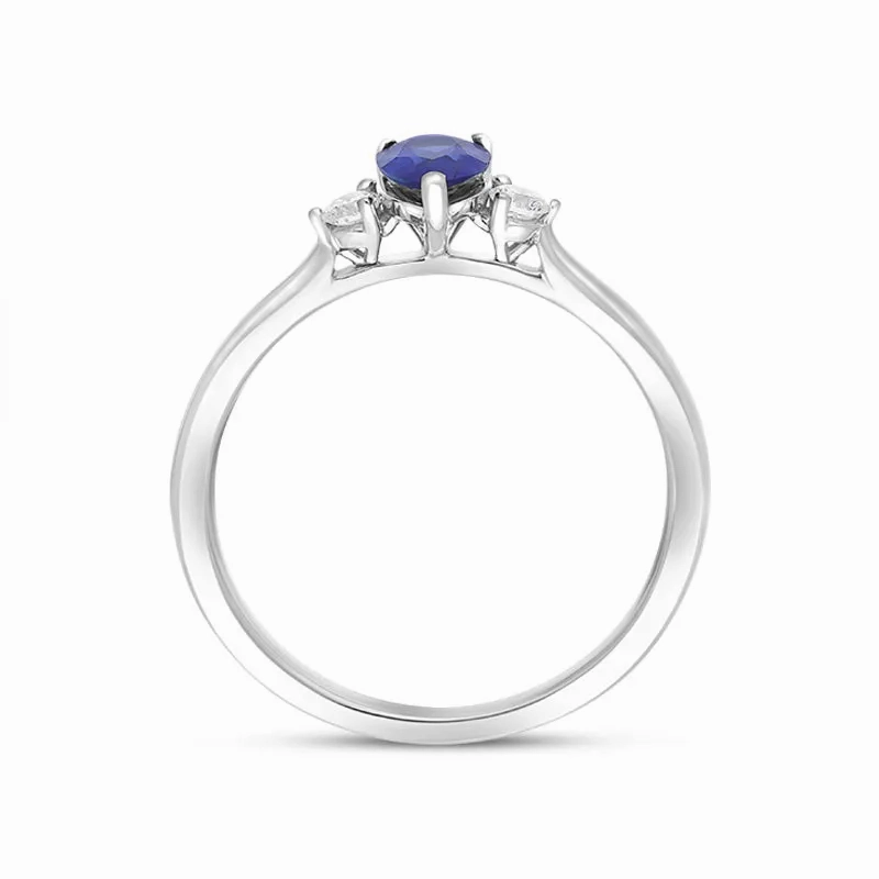 18ct White Gold 0.60ct Sapphire Diamond Oval and Trilliant Cut Three Stone Ring