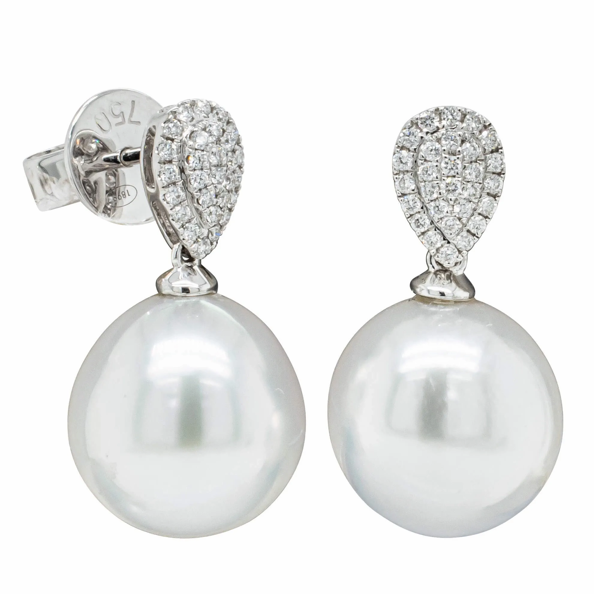 18ct White Gold 11.5mm South Sea Pearl &amp; Diamond Aegean Earrings