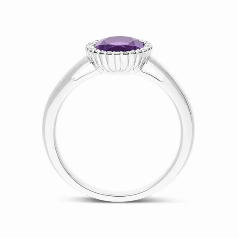 18ct White Gold Amethyst Diamond Oval Cluster Ring