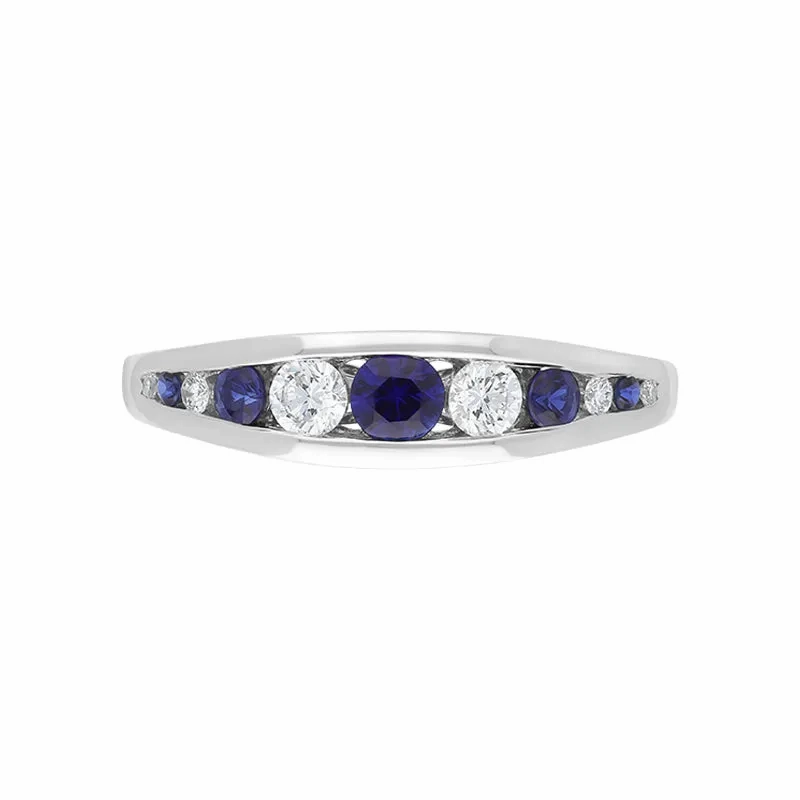 18ct White Gold Sapphire Diamond Eleven Stone Graduating Half Eternity Ring