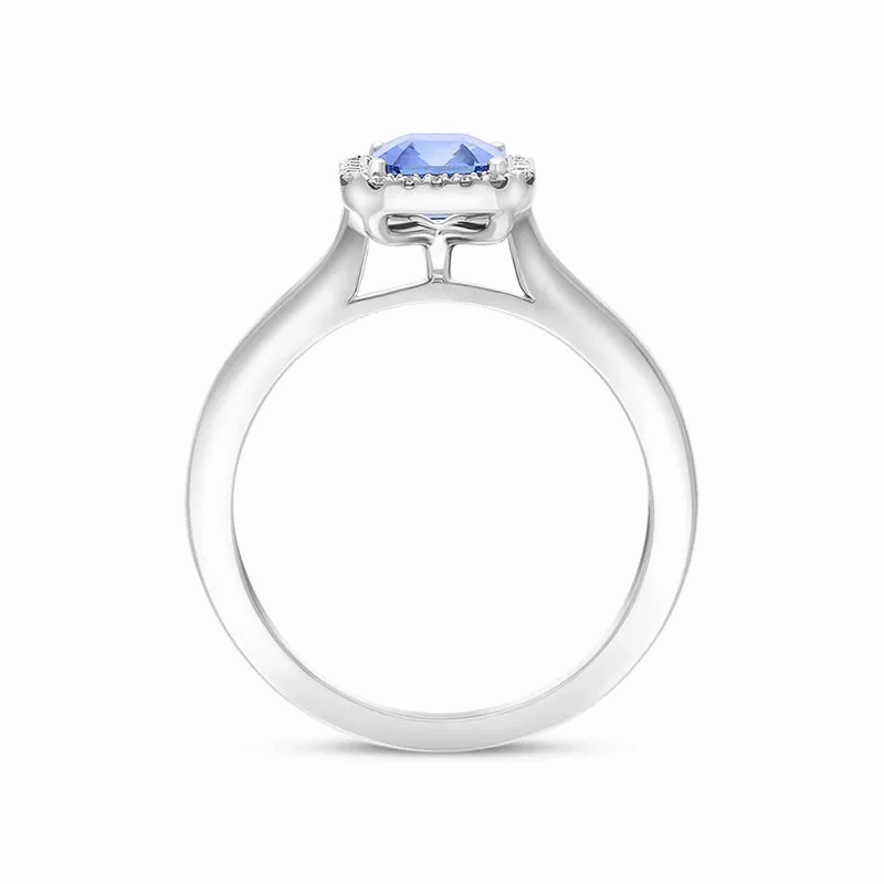 18ct White Gold Sapphire Diamond Emerald Cut Cluster Ring D