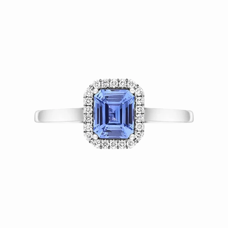 18ct White Gold Sapphire Diamond Emerald Cut Cluster Ring D