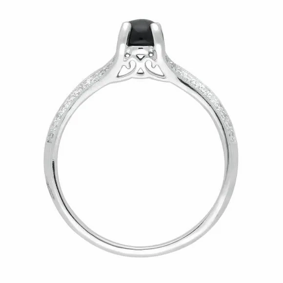 18ct White Gold Whitby Jet 0.15ct Diamond Claw Set Centre Ring