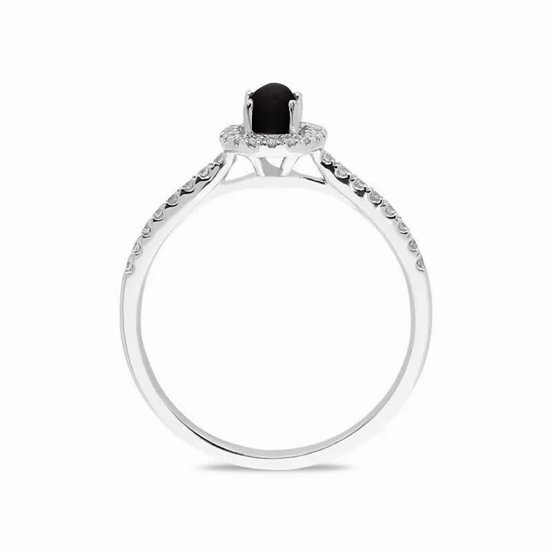 18ct White Gold Whitby Jet 0.24 Carat Diamond Shoulder Ring