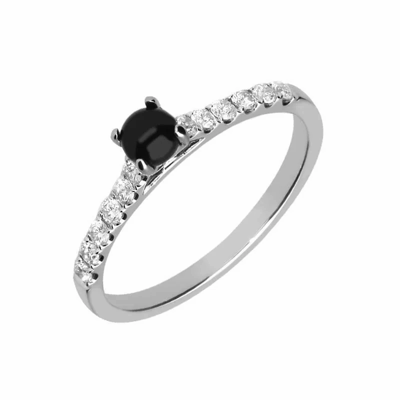 18ct White Gold Whitby Jet 0.27ct Diamond Shoulder Ring