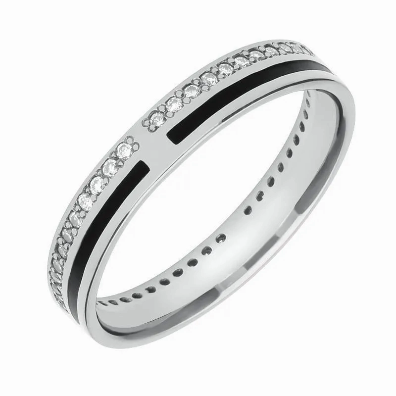 18ct White Gold Whitby Jet Diamond Inlaid Wedding Eternity Ring