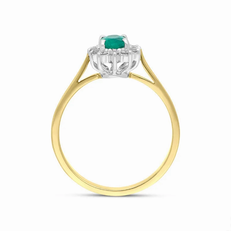 18ct Yellow Gold 0.34ct Emerald Diamond Oval Cluster Halo Ring