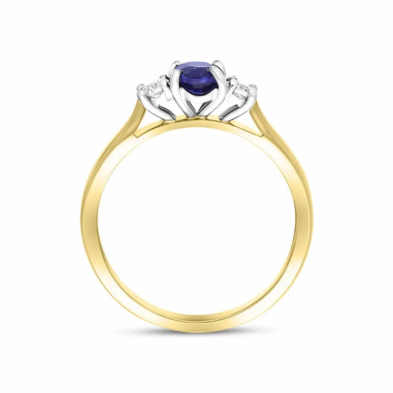 18ct Yellow Gold 0.64ct Sapphire Diamond Oval Cut Three Stone Ring