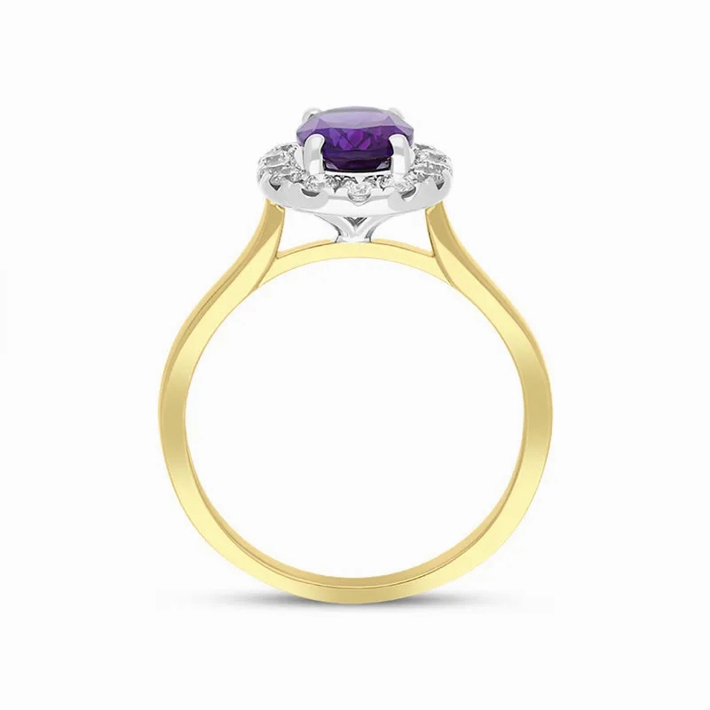 18ct Yellow Gold 1.10ct Amethyst Diamond Halo Ring