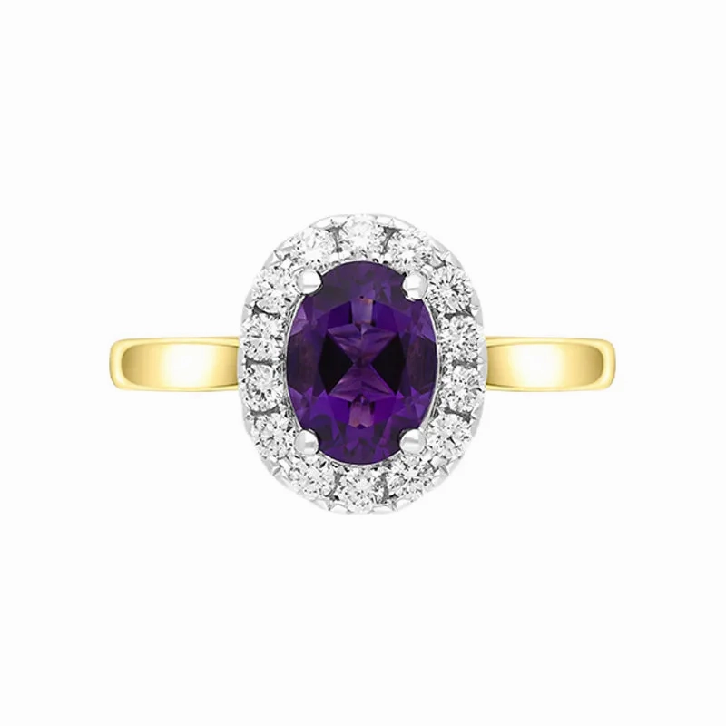 18ct Yellow Gold 1.10ct Amethyst Diamond Halo Ring