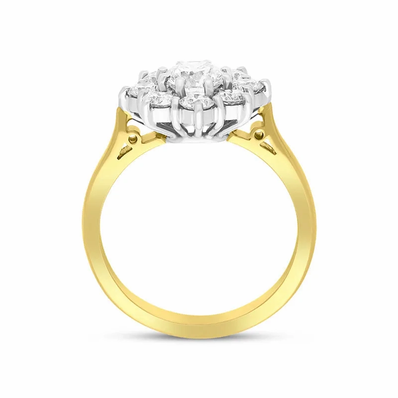 18ct Yellow Gold 1.69ct Diamond Vintage Style Cluster Ring
