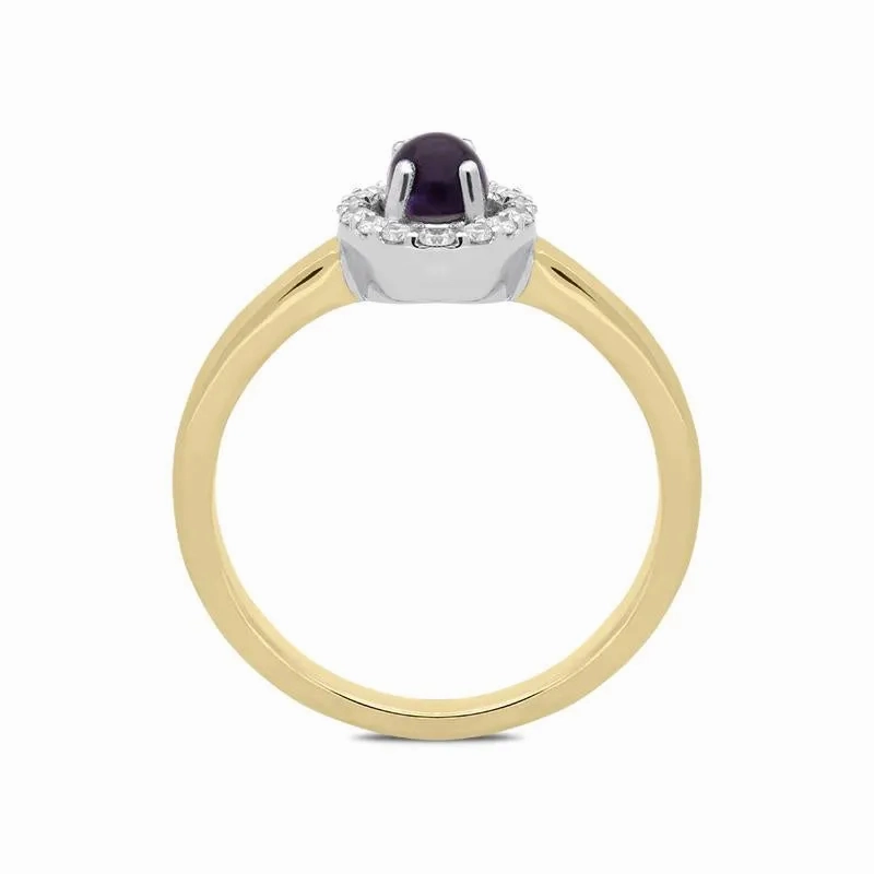 18ct Yellow Gold Blue John 0.12ct Diamond Cluster Ring