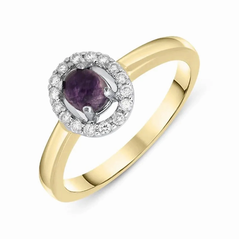 18ct Yellow Gold Blue John 0.12ct Diamond Cluster Ring