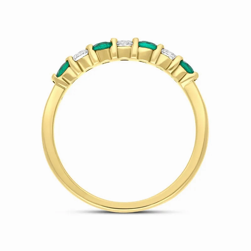 18ct Yellow Gold Emerald Diamond Seven Stone Bar Set Half Eternity Ring