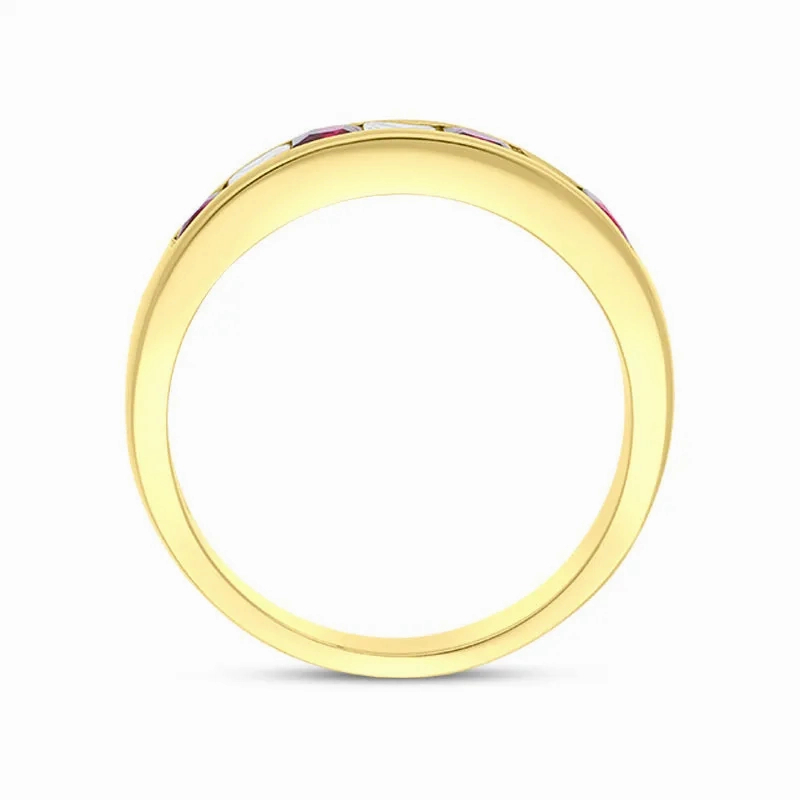 18ct Yellow Gold Ruby Diamond Seven Stone Princess Cut Channel Set Ring