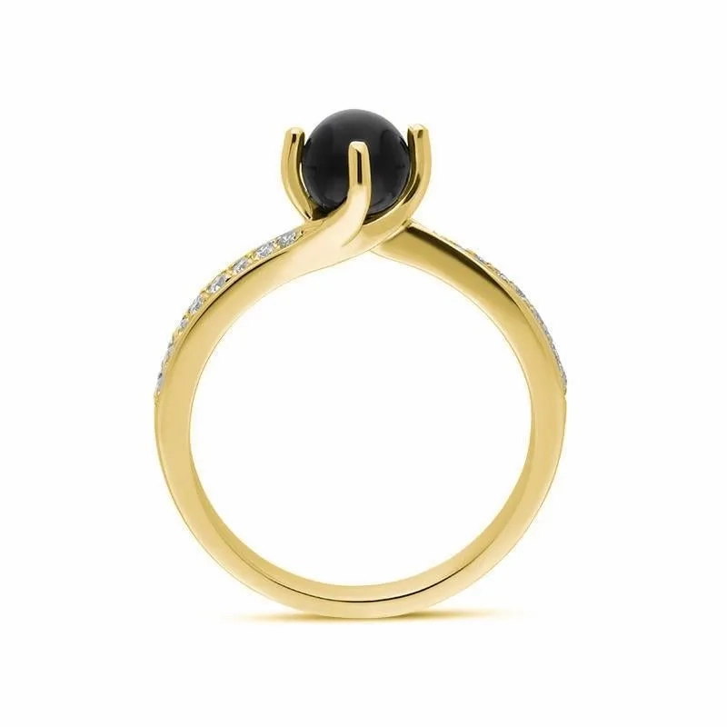 18ct Yellow Gold Whitby Jet 0.16ct Diamond Tapered Shoulder Ring