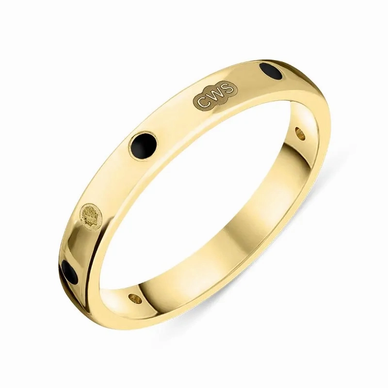 18ct Yellow Gold Whitby Jet King's Coronation Hallmark 3mm Ring D