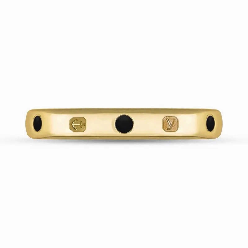 18ct Yellow Gold Whitby Jet King's Coronation Hallmark 3mm Ring D