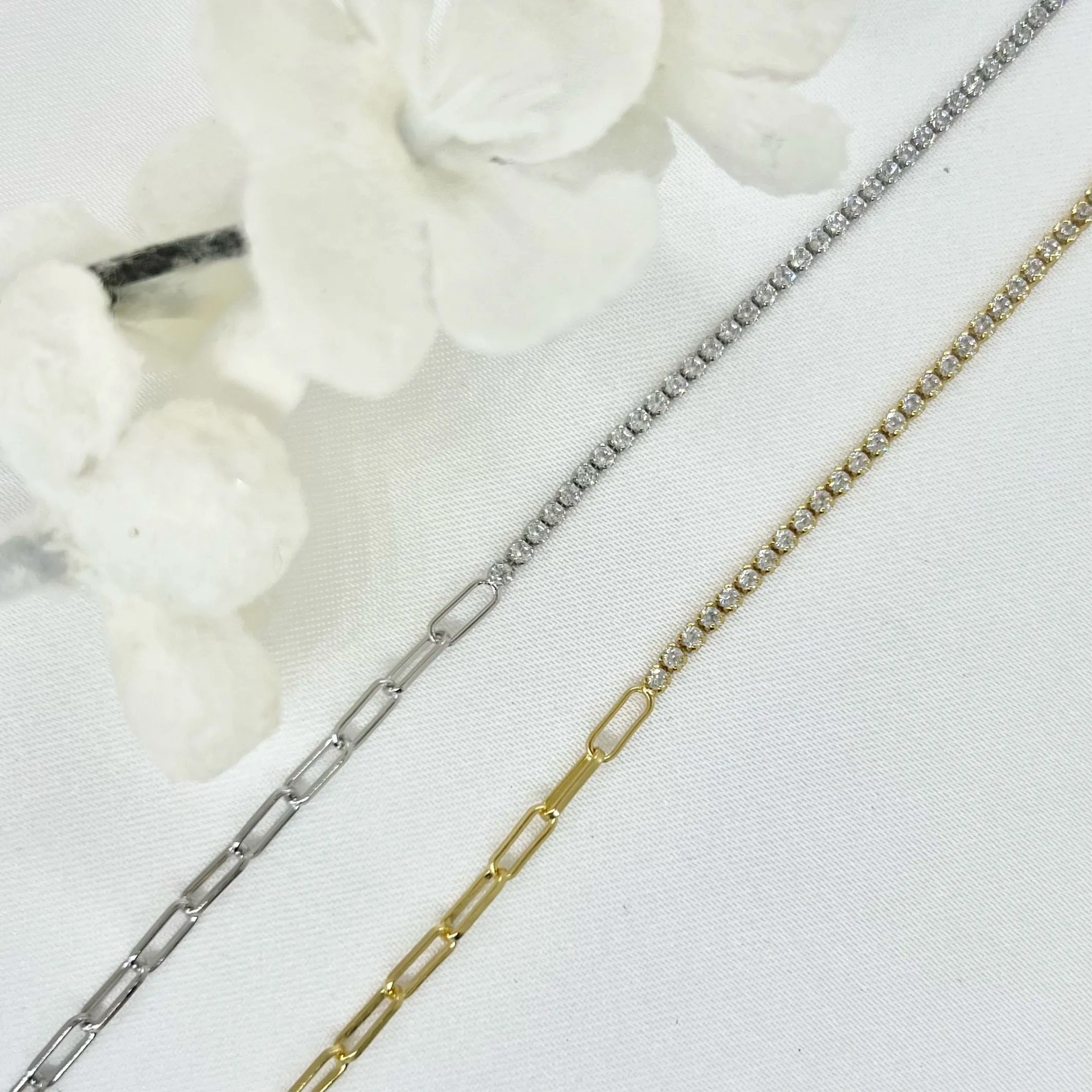 18k/925 Vermeil Half Paperclip Half Cubic Zirconia Necklace