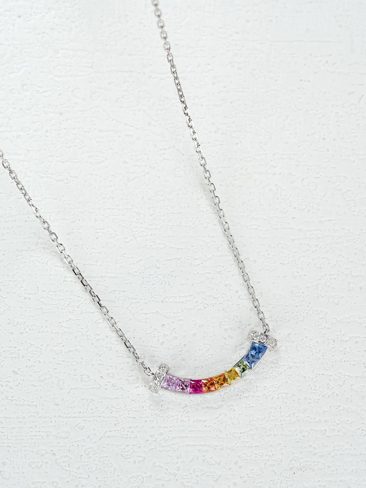 18K Gold Emerald Cut Small Smile Necklace
