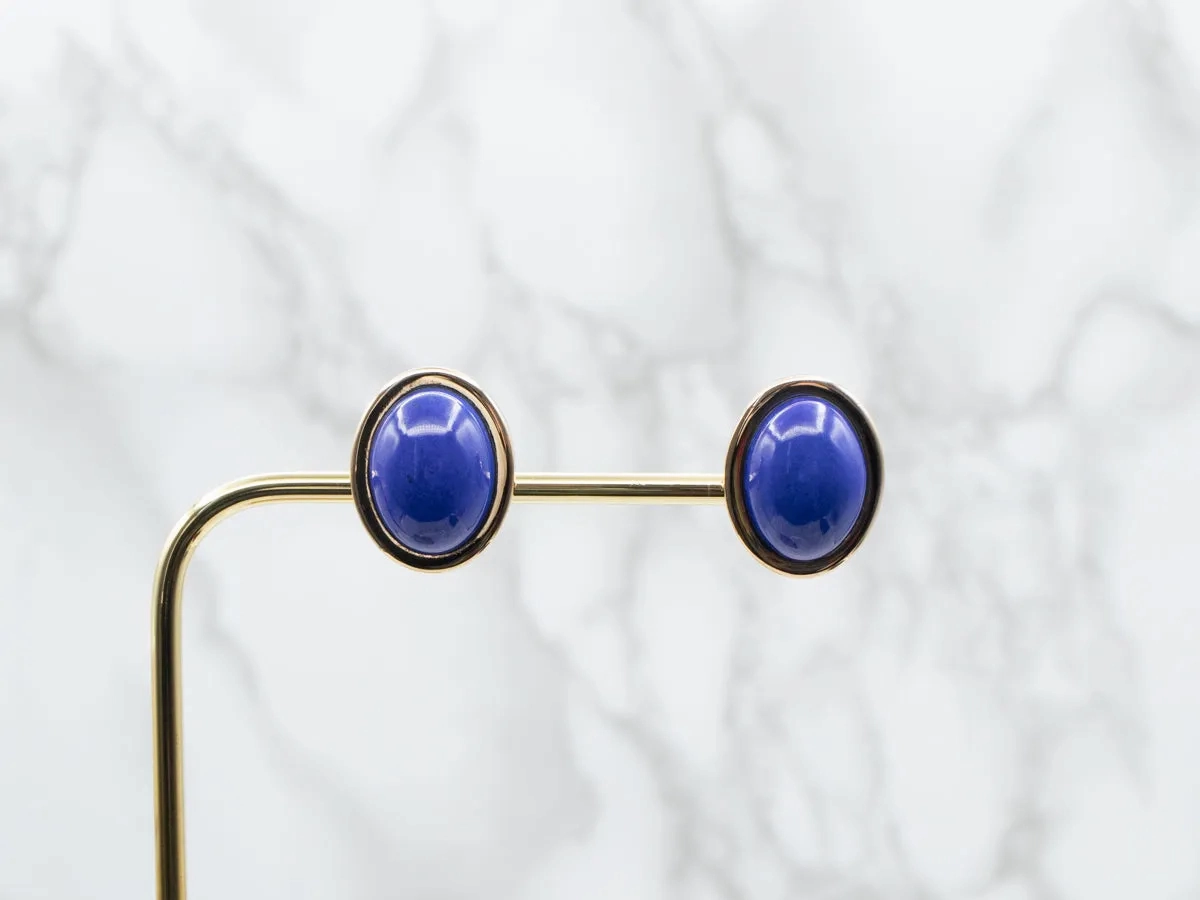 18K Gold Lapis Stud Earrings with Omega Backs