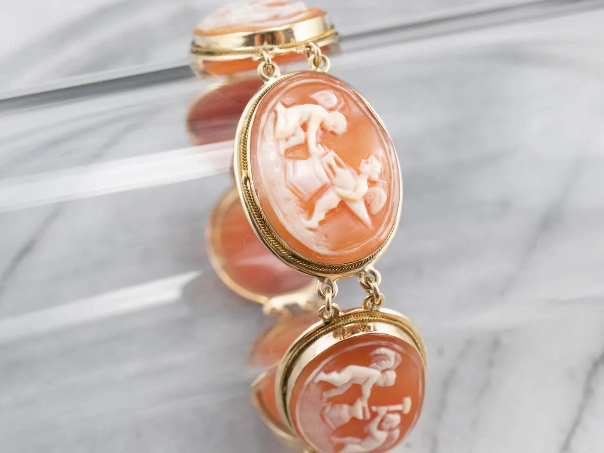 18K Gold Mid Century Cameo Bracelet