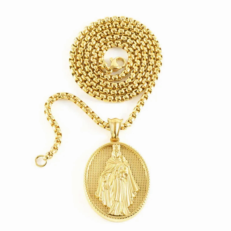 18K Gold Plated Virgin Mary Pearl Chain Virgencita Necklace