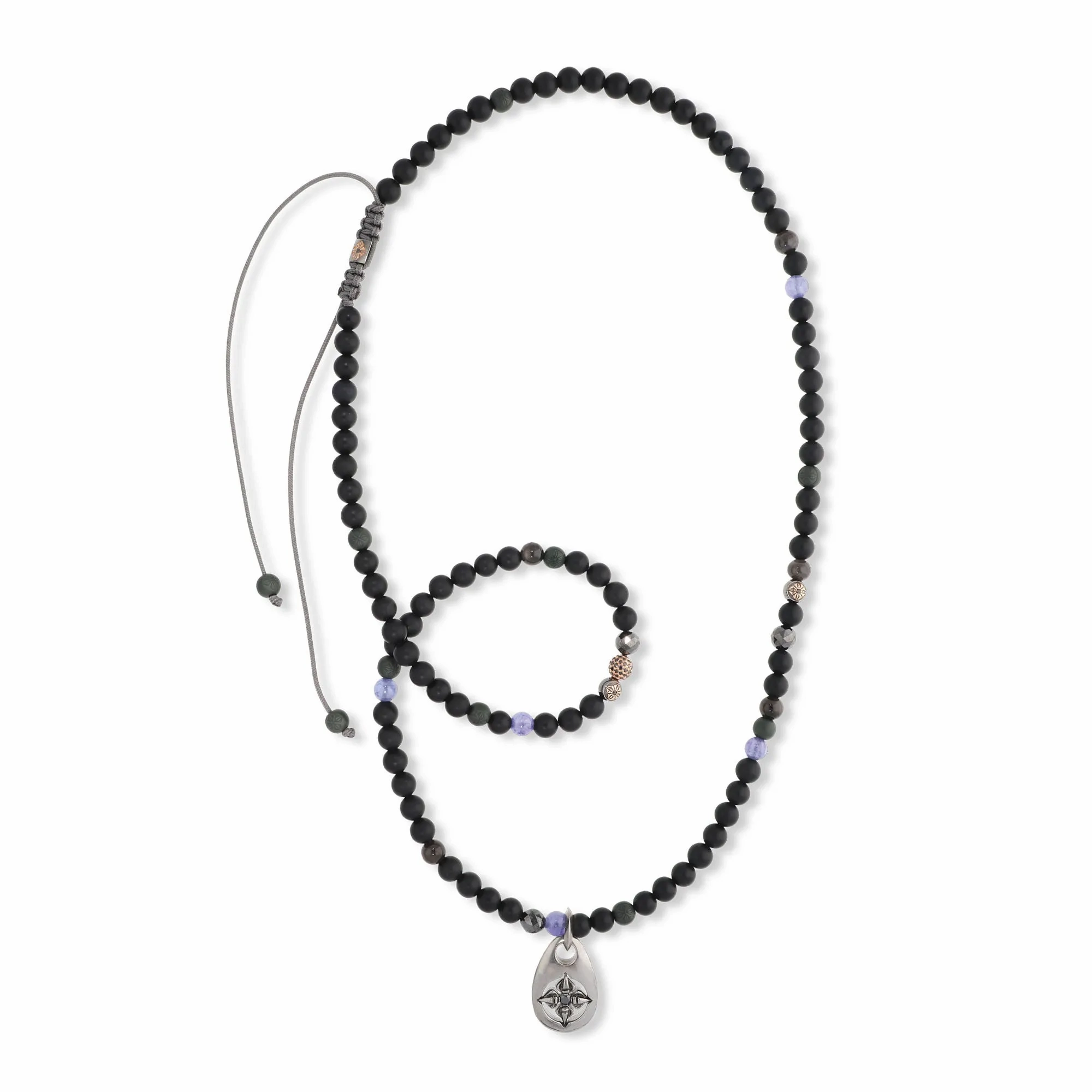 18K Rosegold Dogtag Pendant Necklace w. Diamonds, Sapphire &amp; Tanzanite