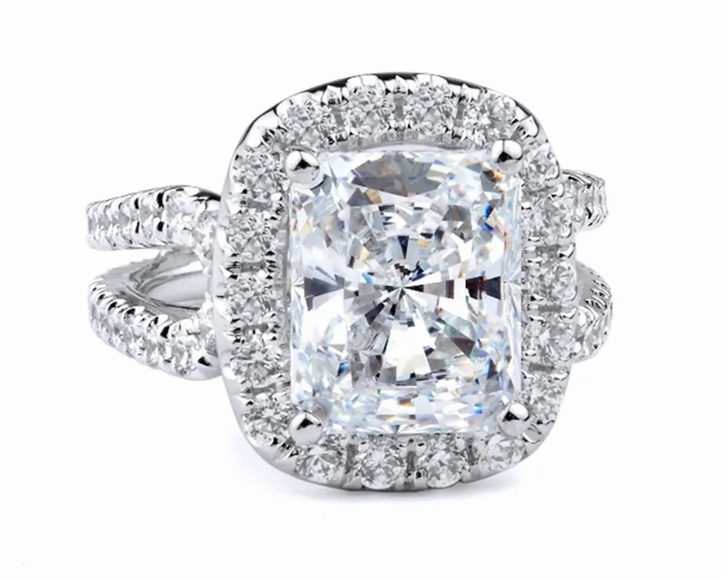 18K White Gold Halo Radiant Natural Diamonds Natural Diamonds Engagement Ring