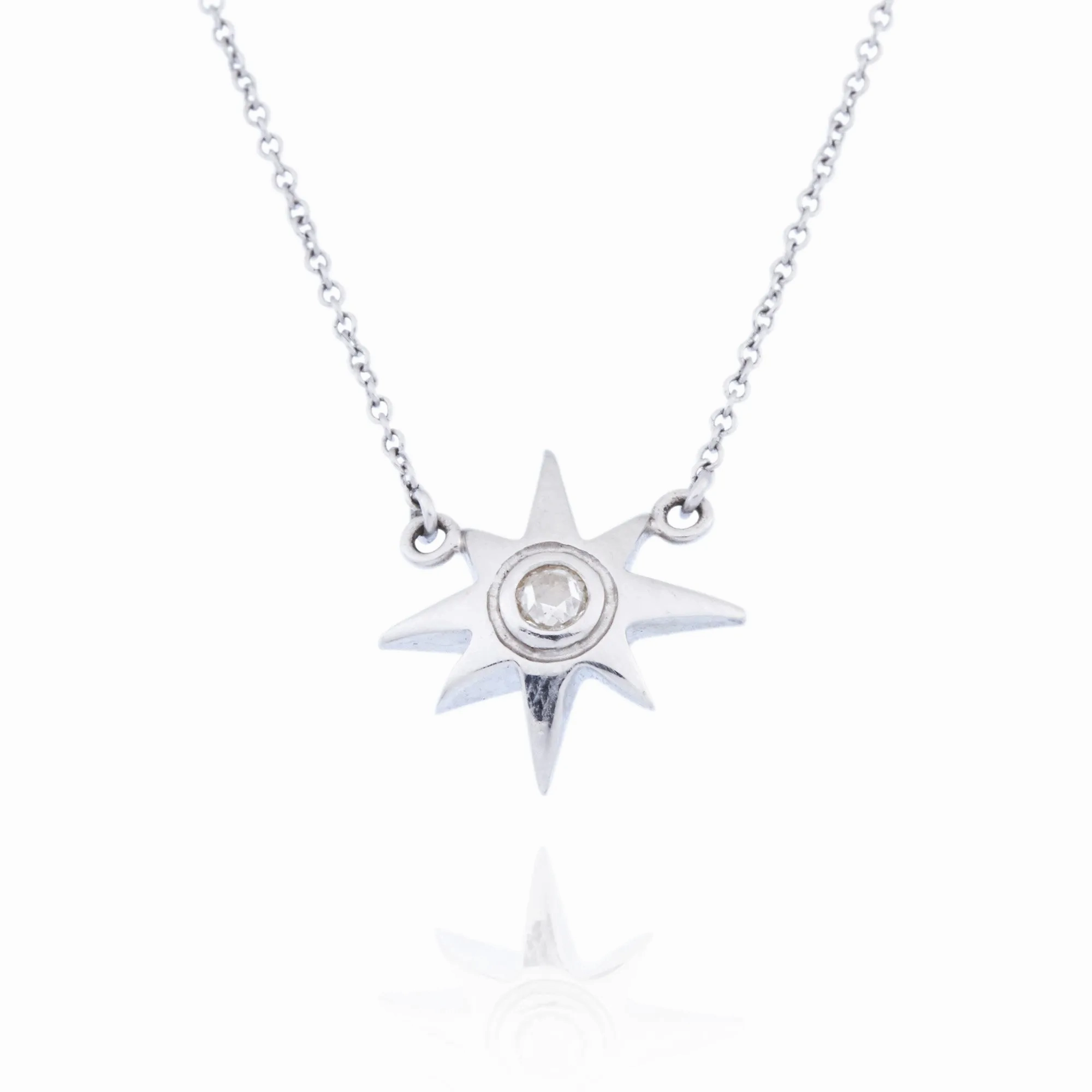 18kt White Gold Small Diamond Sunburst Necklace