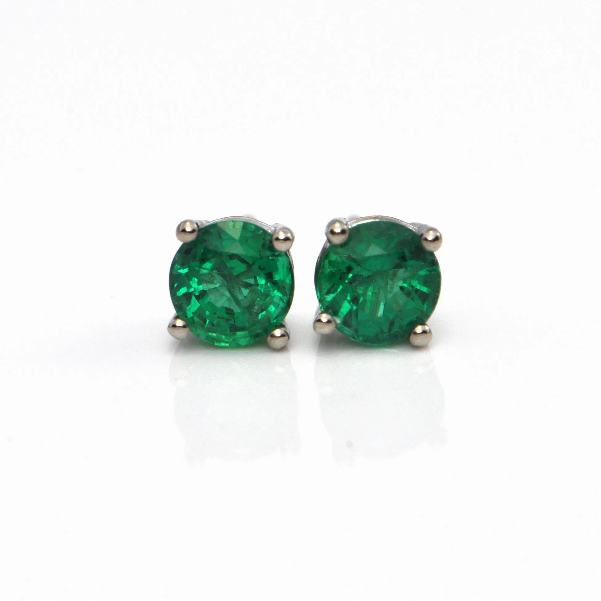 1.07 CT Round Faceted Zambian Emerald Stud Earrings