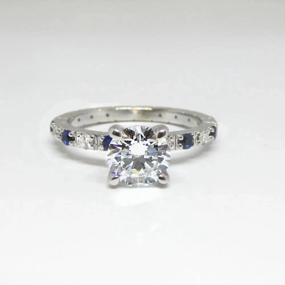1.20 carat Diamond Engagement Ring with Sapphires in 14K White Gold