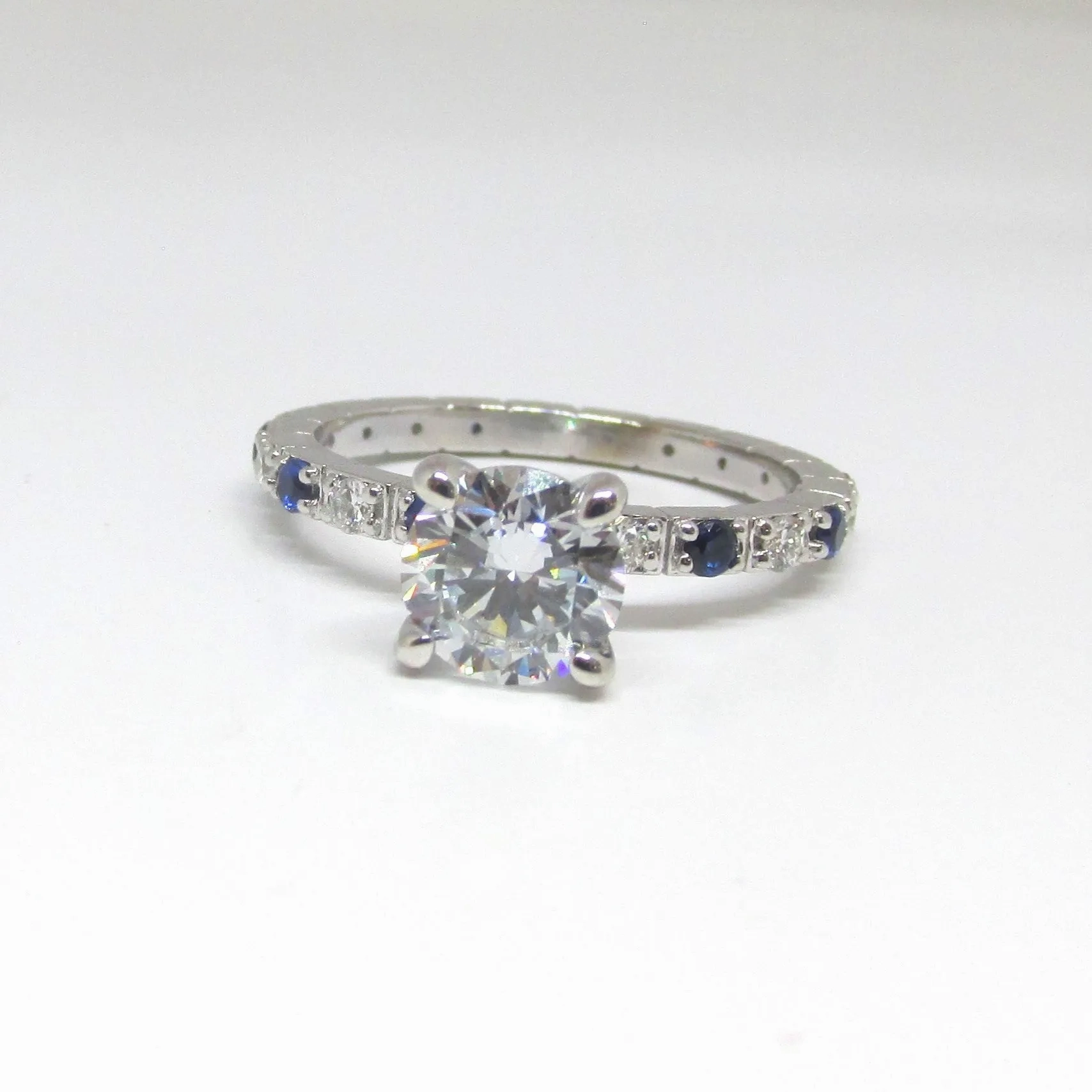 1.20 carat Diamond Engagement Ring with Sapphires in 14K White Gold